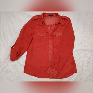 Lightweight Coral Button-Up Blouse
